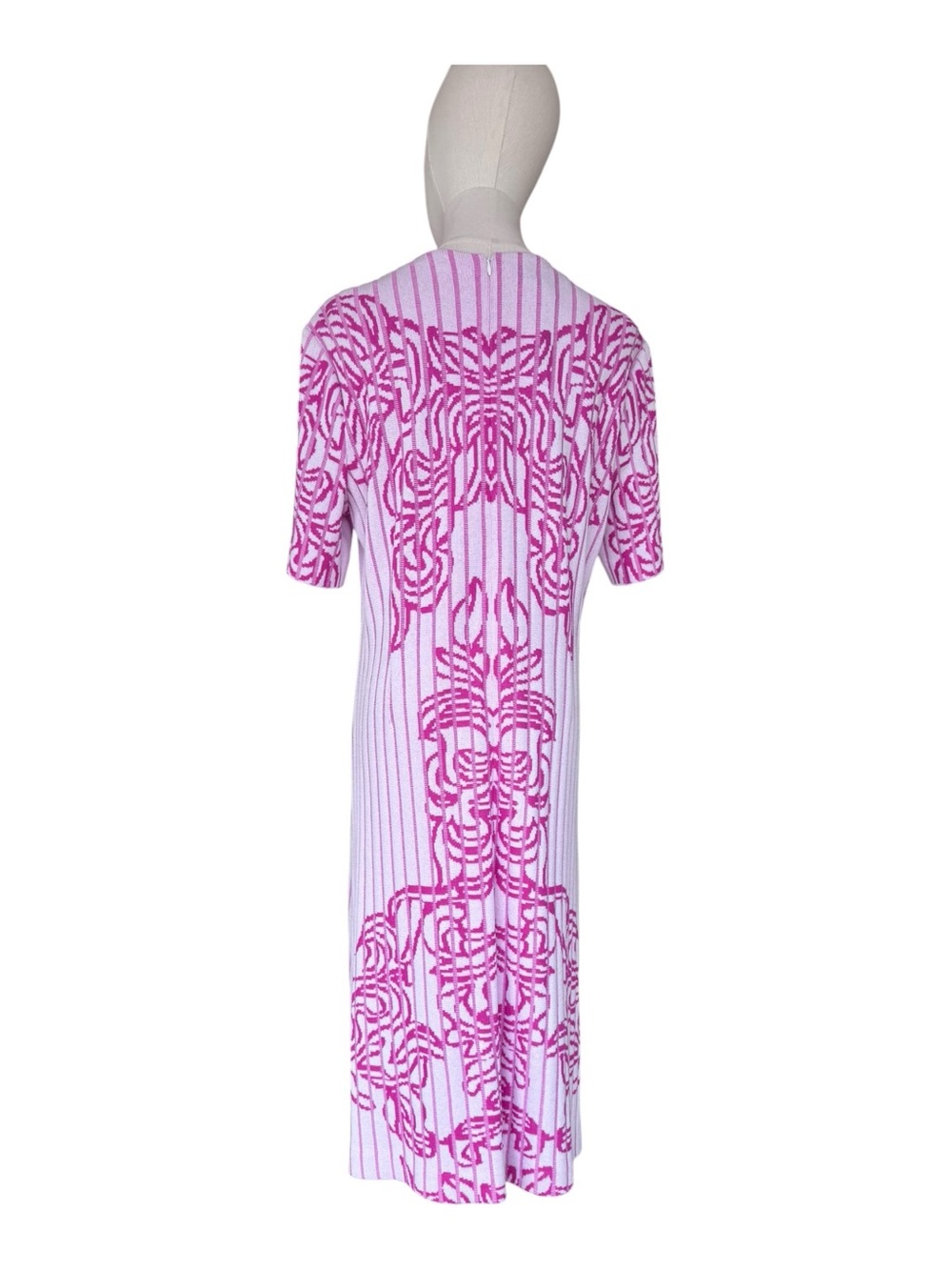 NWT Ming Wang Pink Jacquard Rib Knit Midi Dress Size Medium - Picture 3 of 7